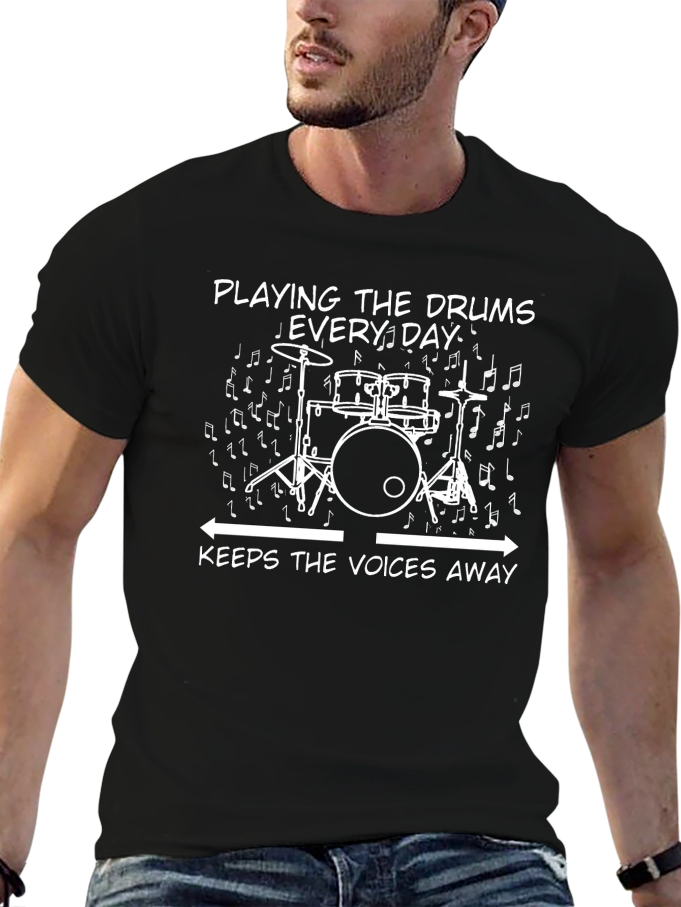Drummers Tee: Playing Drums Keeps The Voices Away