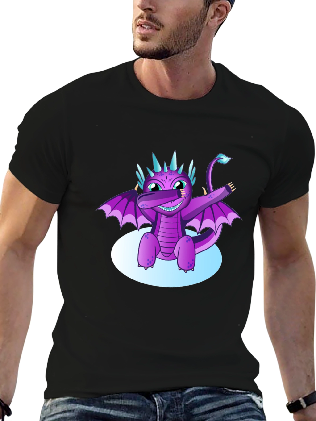 Dabbing Dragon Graphic Tee - Cool Black T-Shirt