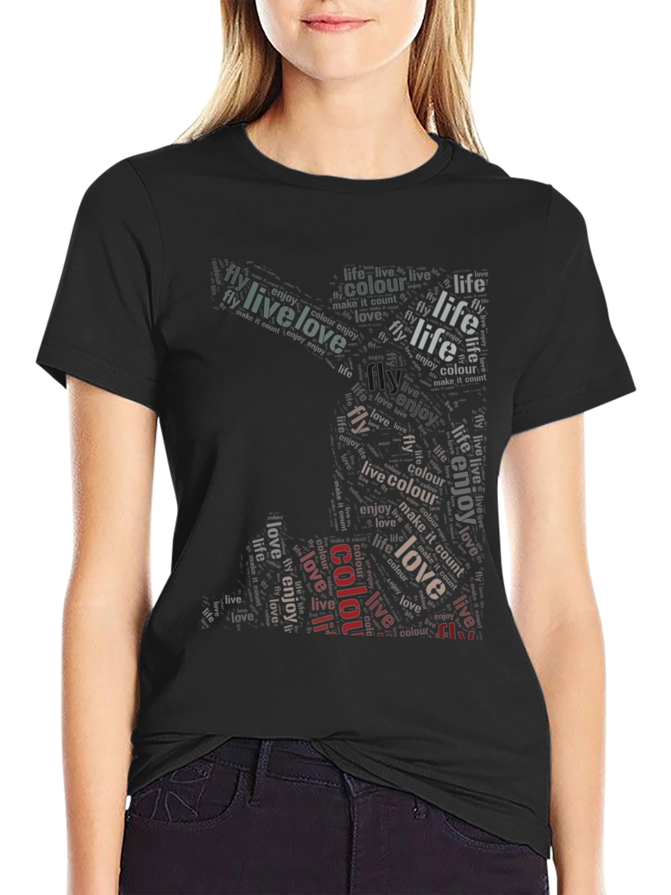 Live Love Fly Graphic Print Black T-Shirt