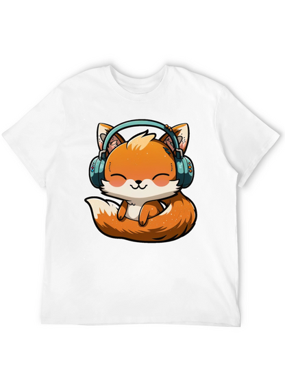 Cute Fox with Headphones Graphic T-Shirt
