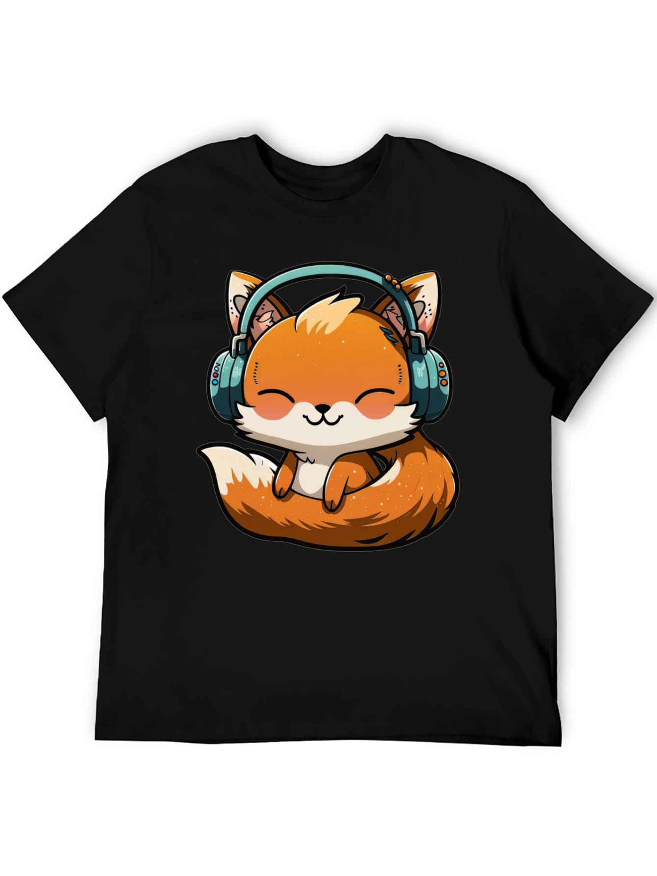 Cute Fox with Headphones Graphic T-Shirt