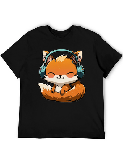 Cute Fox with Headphones Graphic T-Shirt