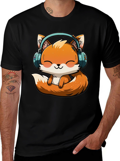 Cute Fox with Headphones Graphic T-Shirt