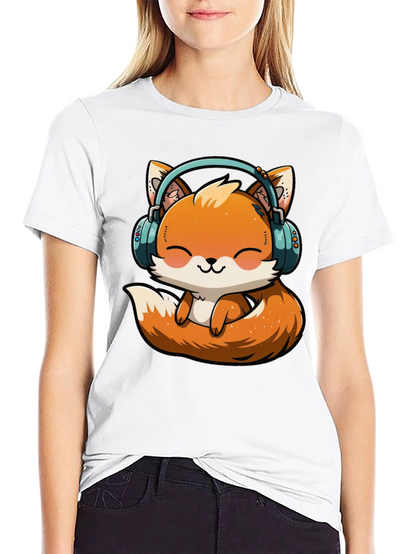 Cute Fox with Headphones Graphic T-Shirt