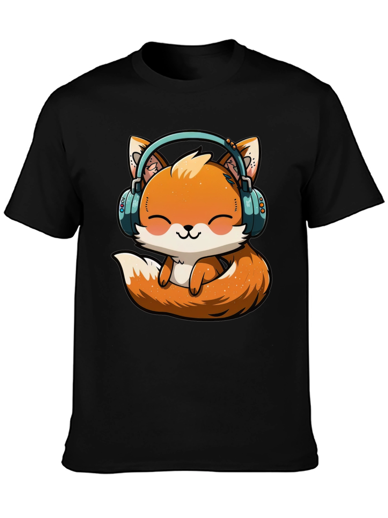 Cute Fox with Headphones Graphic T-Shirt