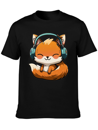 Cute Fox with Headphones Graphic T-Shirt