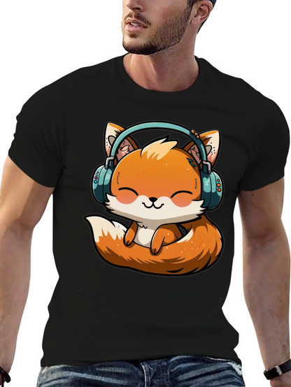 Cute Fox with Headphones Graphic T-Shirt