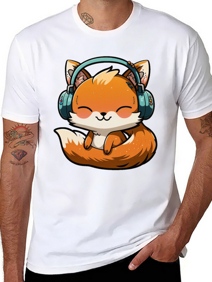 Cute Fox with Headphones Graphic T-Shirt
