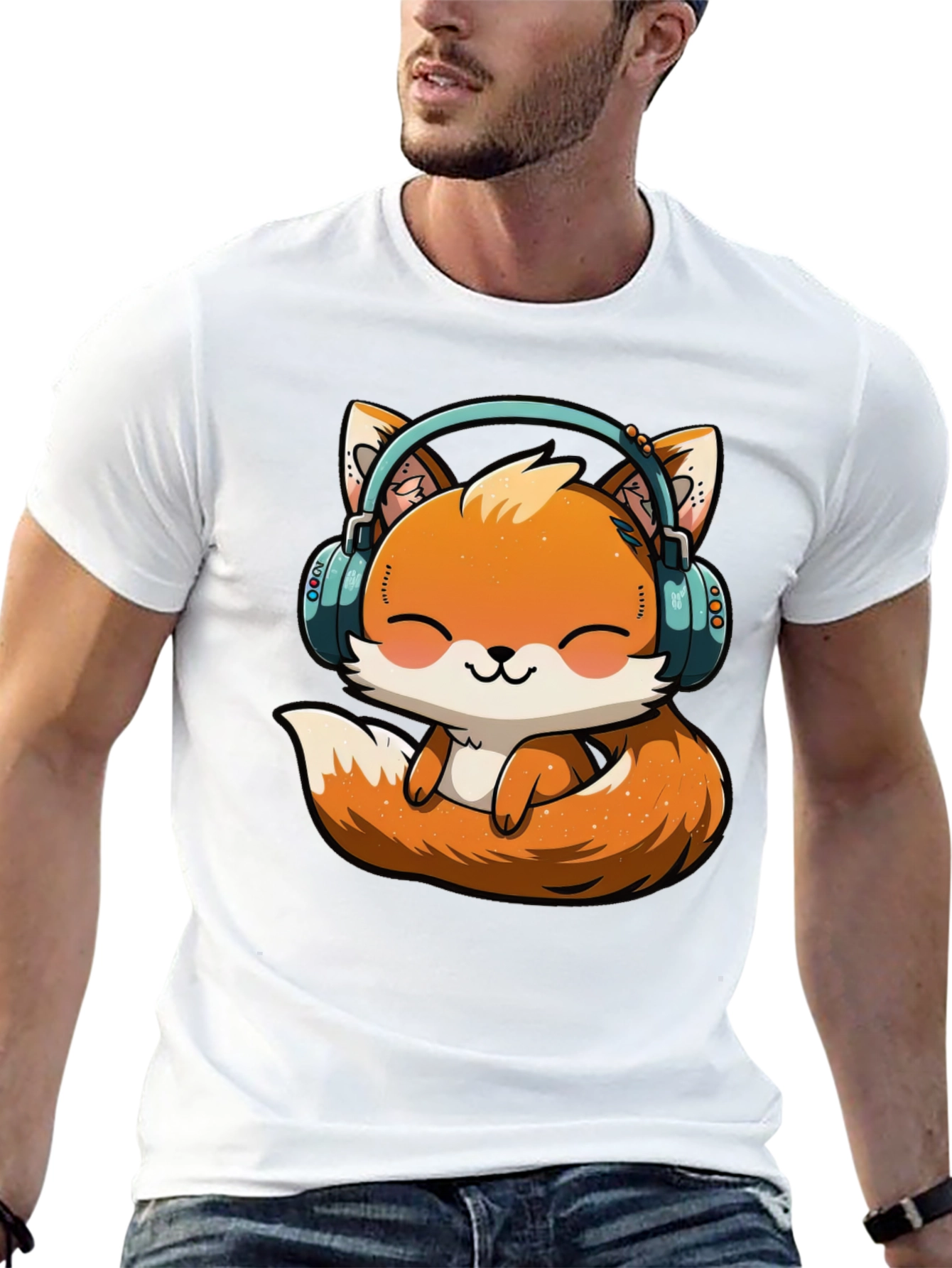 Cute Fox with Headphones Graphic T-Shirt