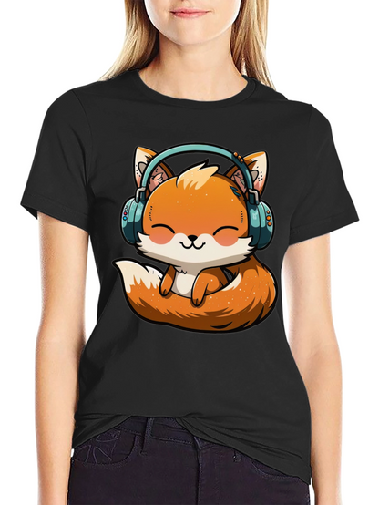 Cute Fox with Headphones Graphic T-Shirt