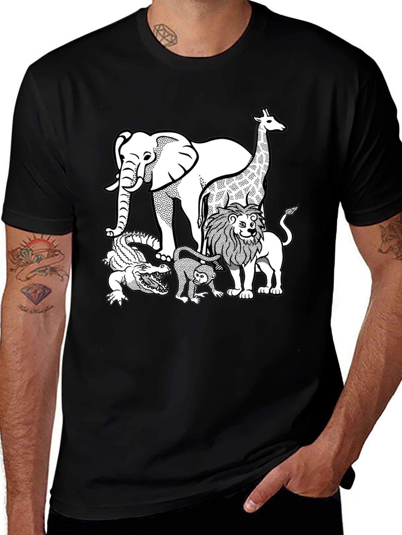 Zoo Animals Graphic Tee - Black Cotton T-Shirt