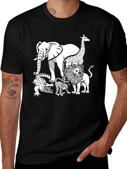 Zoo Animals Graphic Tee - Black Cotton T-Shirt