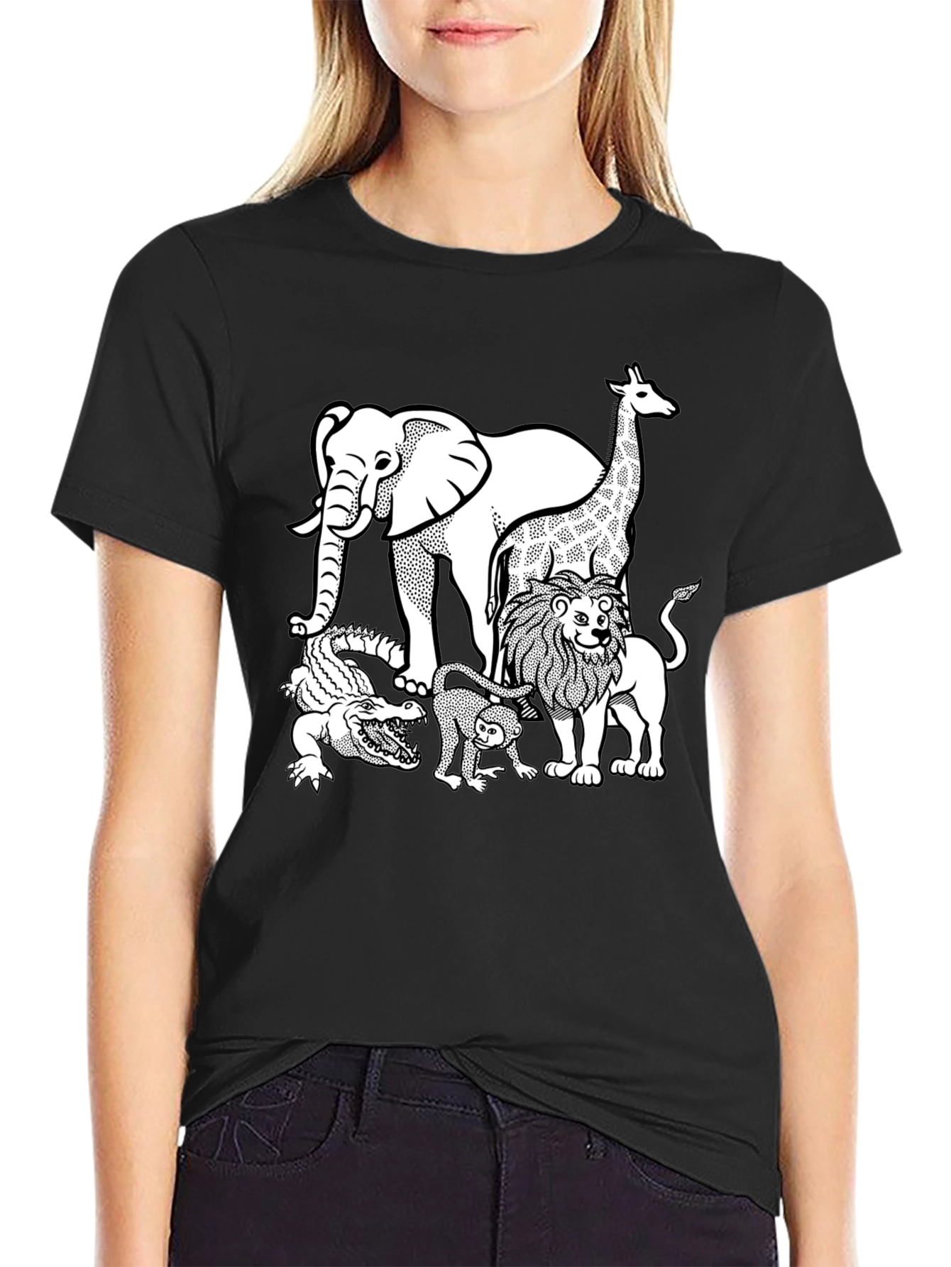 Zoo Animals Graphic Tee - Black Cotton T-Shirt