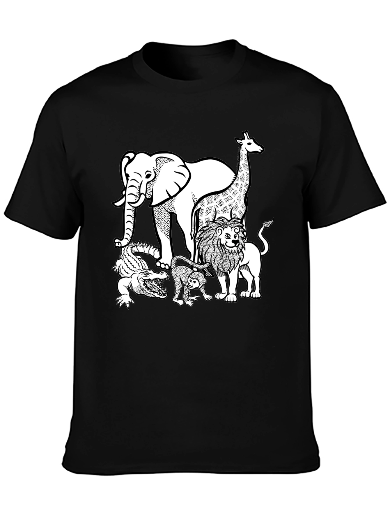 Zoo Animals Graphic Tee - Black Cotton T-Shirt