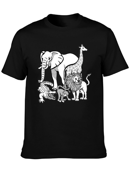 Zoo Animals Graphic Tee - Black Cotton T-Shirt