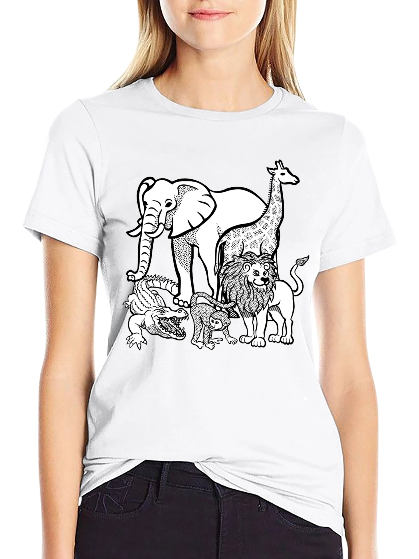 Zoo Animals Graphic Tee - Black Cotton T-Shirt