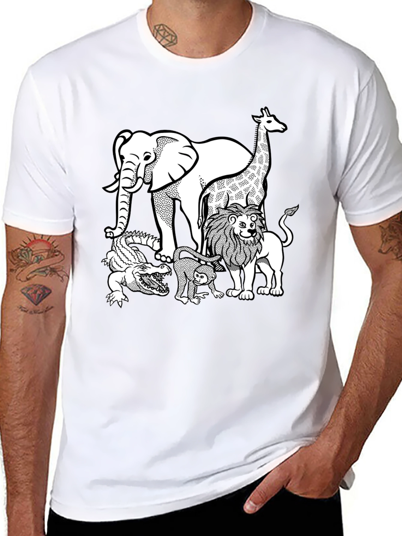 Zoo Animals Graphic Tee - Black Cotton T-Shirt