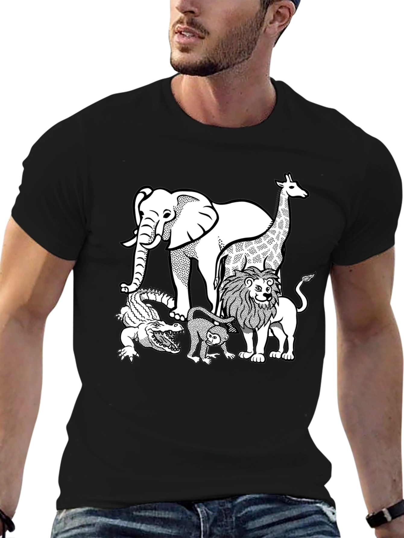 Zoo Animals Graphic Tee - Black Cotton T-Shirt