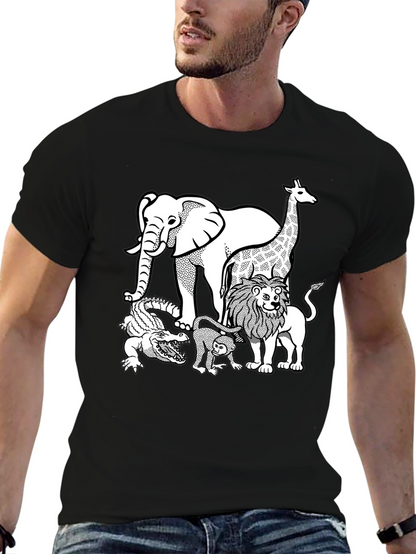 Zoo Animals Graphic Tee - Black Cotton T-Shirt
