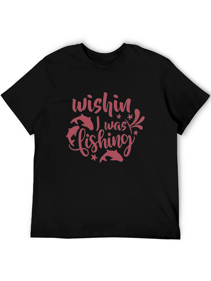 Wishin I Was Fishing Black Graphic Tee
