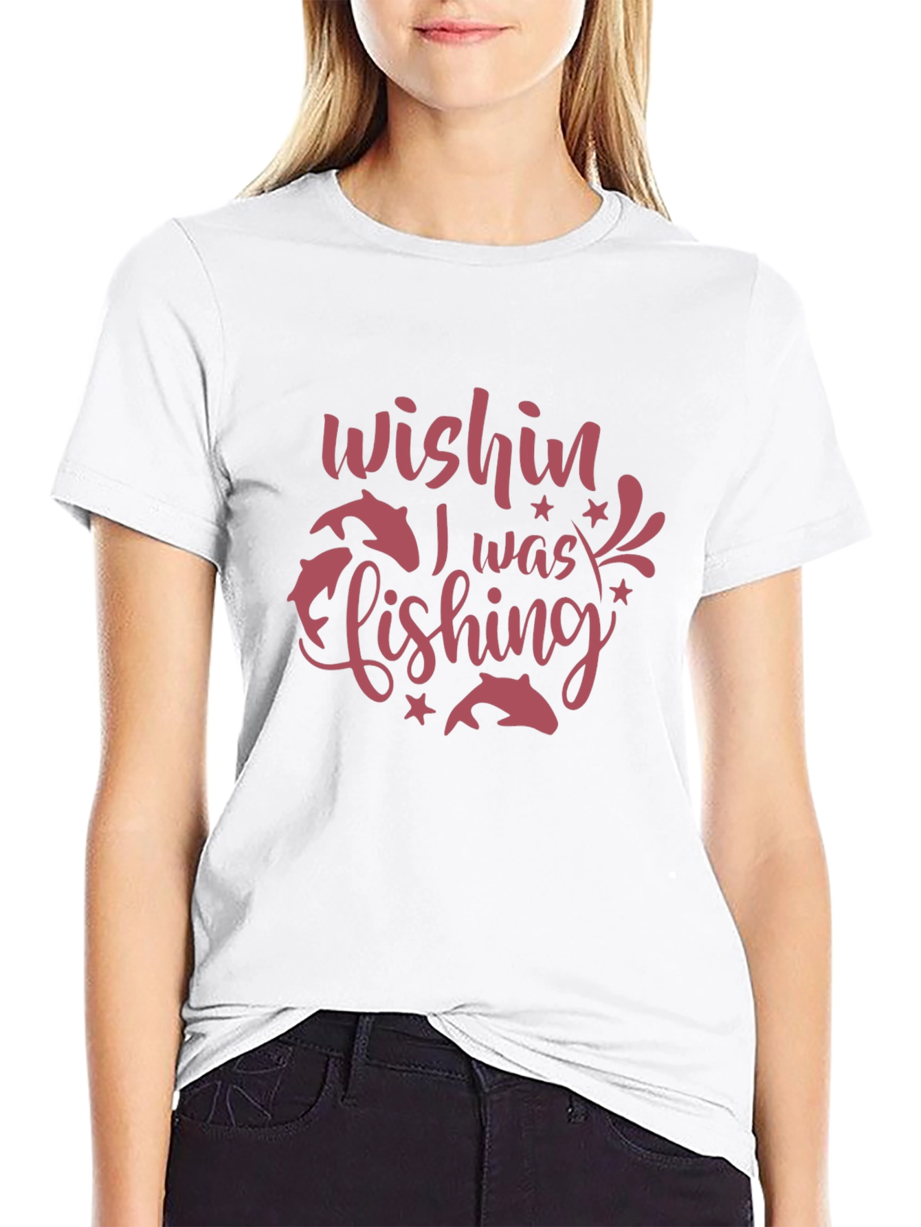 Wishin I Was Fishing Black Graphic Tee