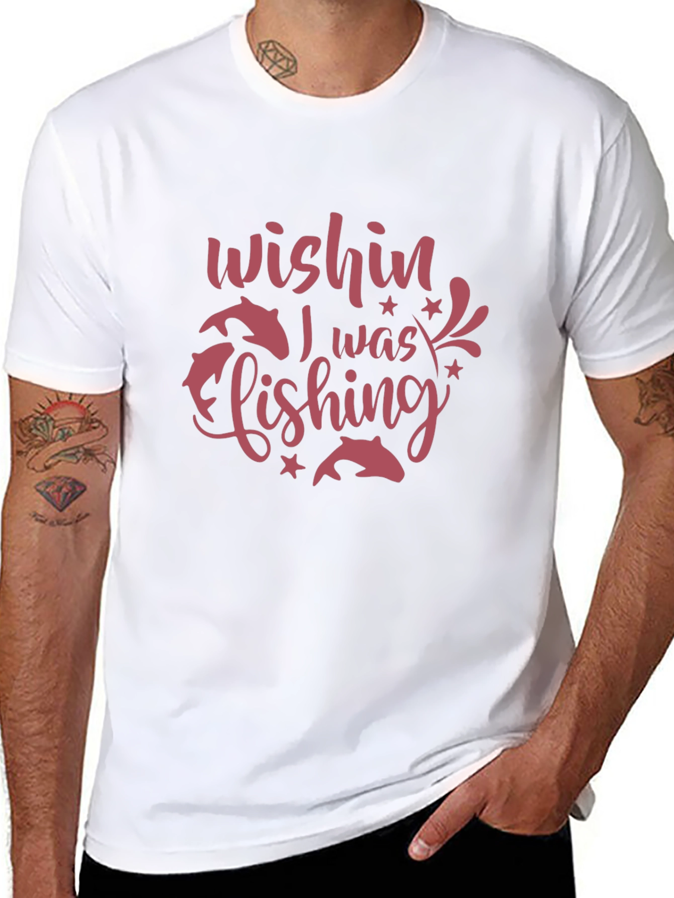 Wishin I Was Fishing Black Graphic Tee