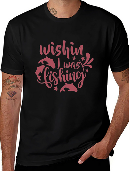 Wishin I Was Fishing Black Graphic Tee