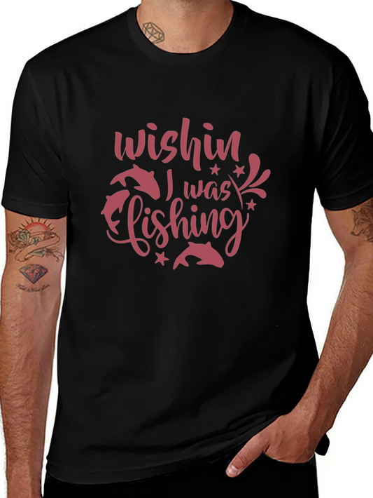 Wishin I Was Fishing Black Graphic Tee