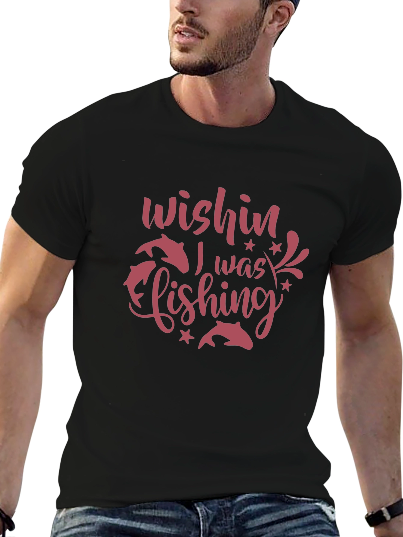 Wishin I Was Fishing Black Graphic Tee