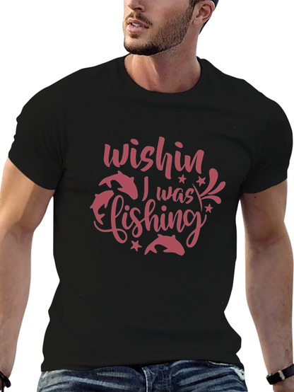 Wishin I Was Fishing Black Graphic Tee
