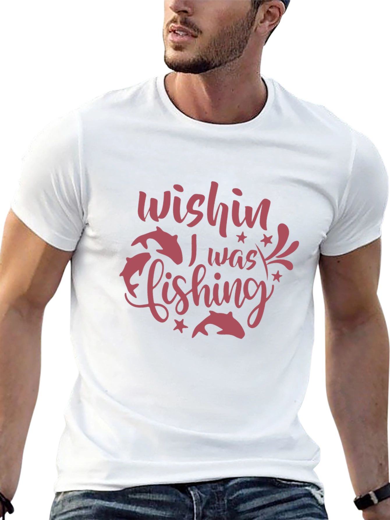 Wishin I Was Fishing Black Graphic Tee