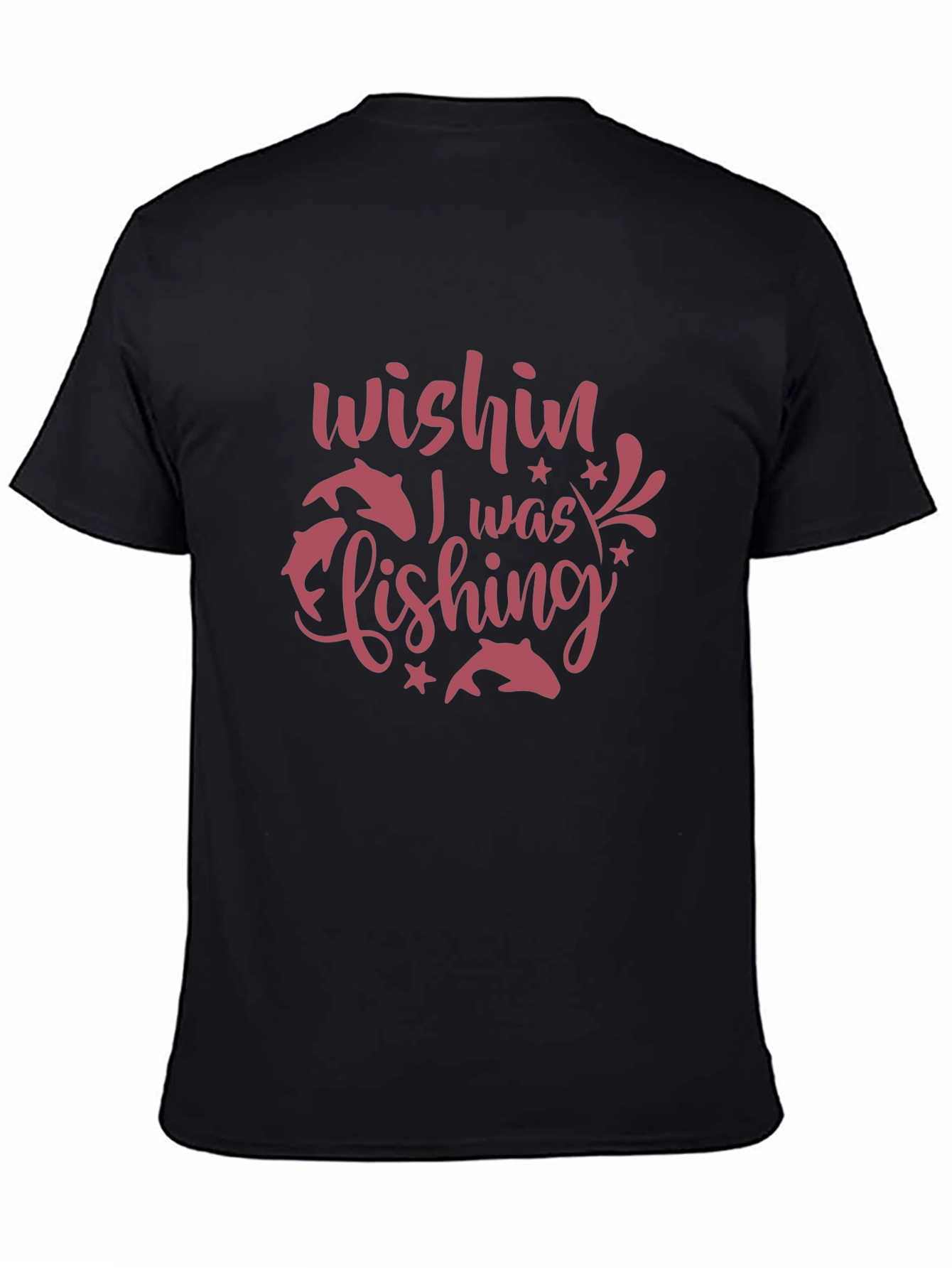 Wishin I Was Fishing Black Graphic Tee