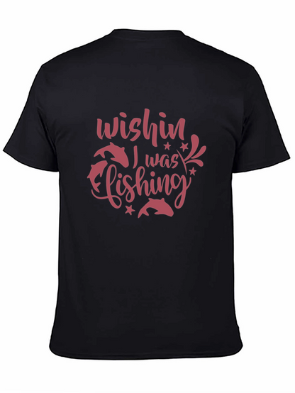 Wishin I Was Fishing Black Graphic Tee
