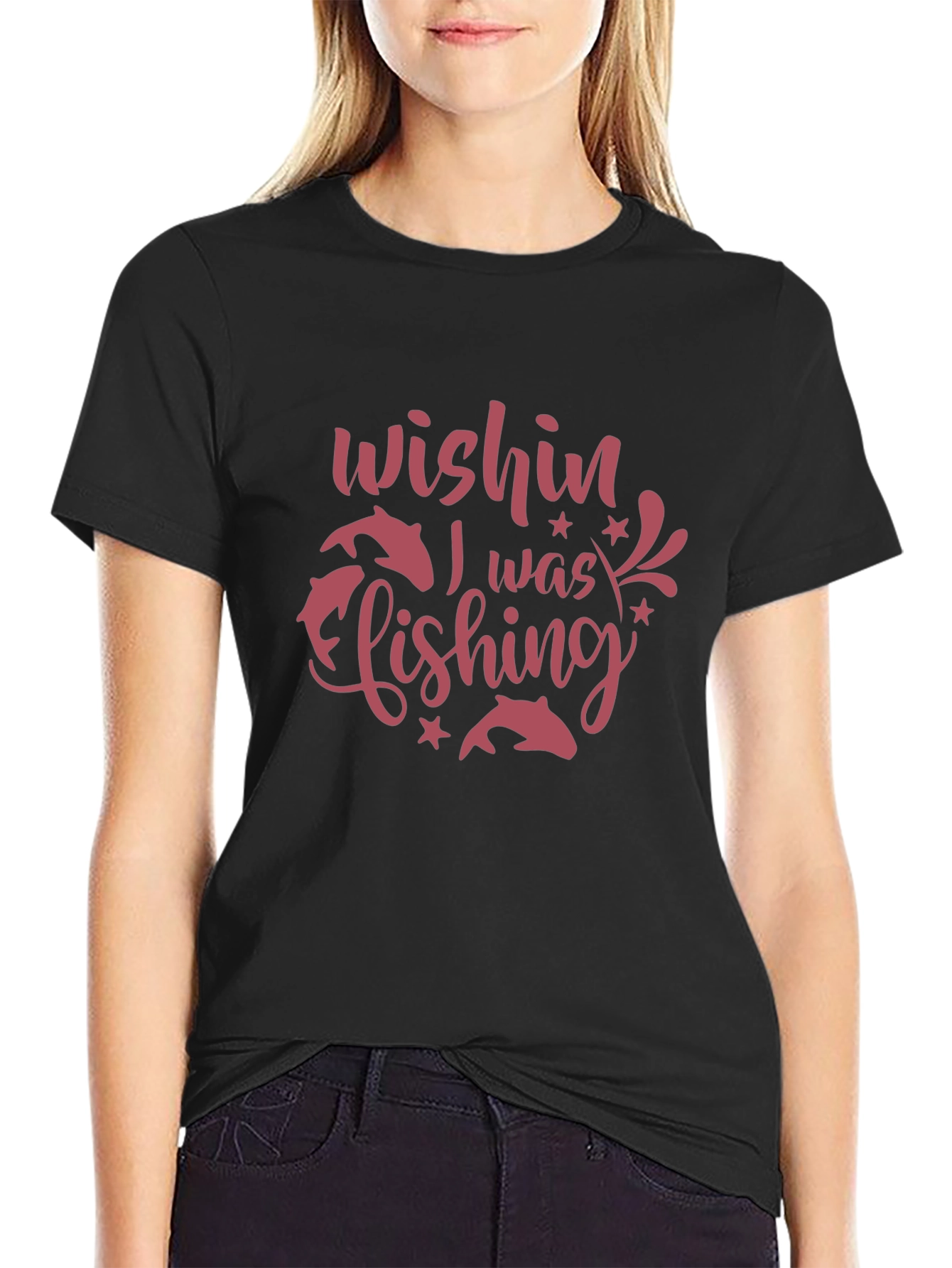 Wishin I Was Fishing Black Graphic Tee