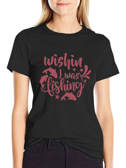 Wishin I Was Fishing Black Graphic Tee
