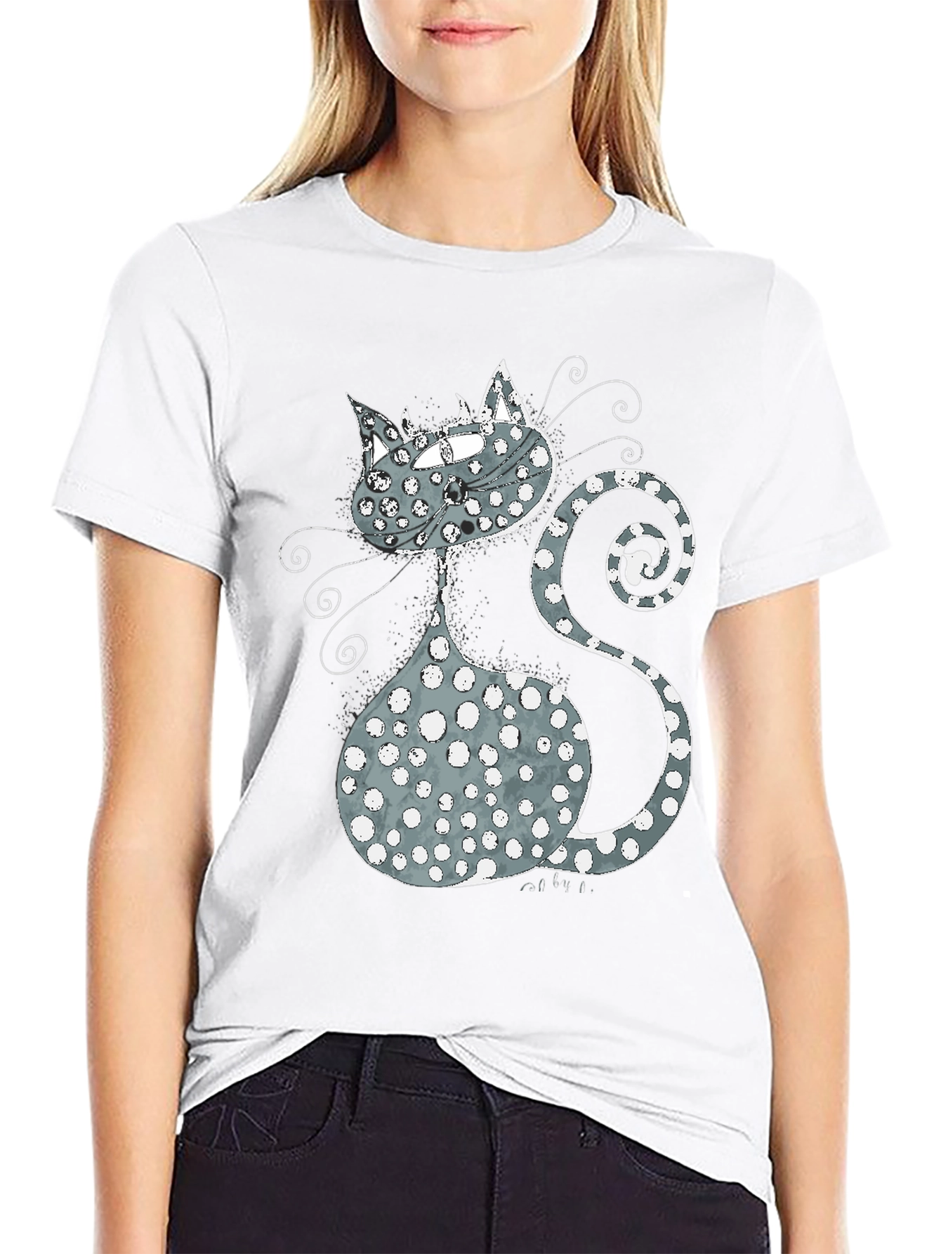Whimsical Cat Graphic T-Shirt - Black