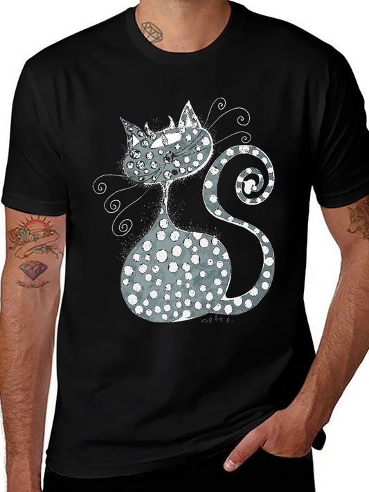 Whimsical Cat Graphic T-Shirt - Black