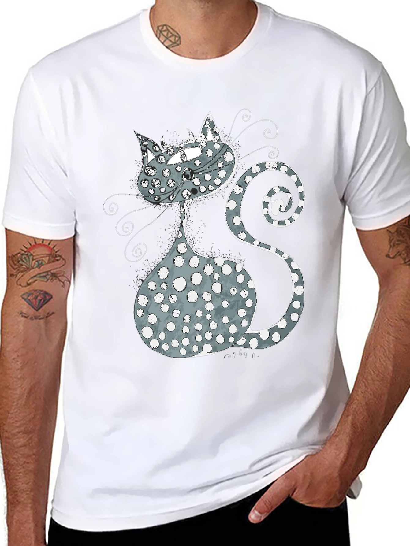 Whimsical Cat Graphic T-Shirt - Black
