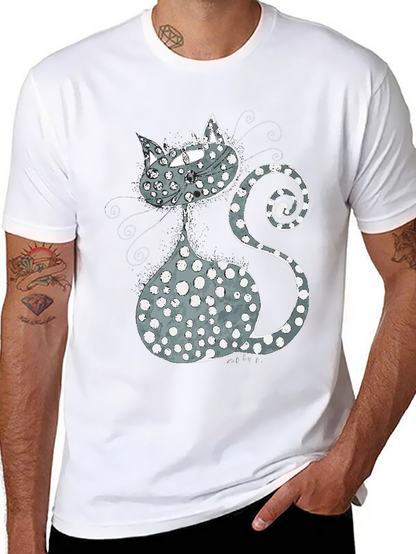 Whimsical Cat Graphic T-Shirt - Black