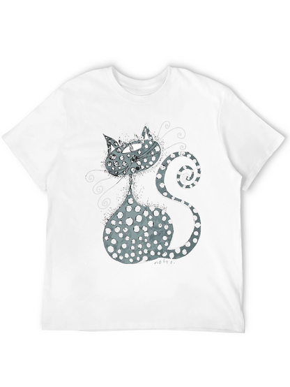Whimsical Cat Graphic T-Shirt - Black