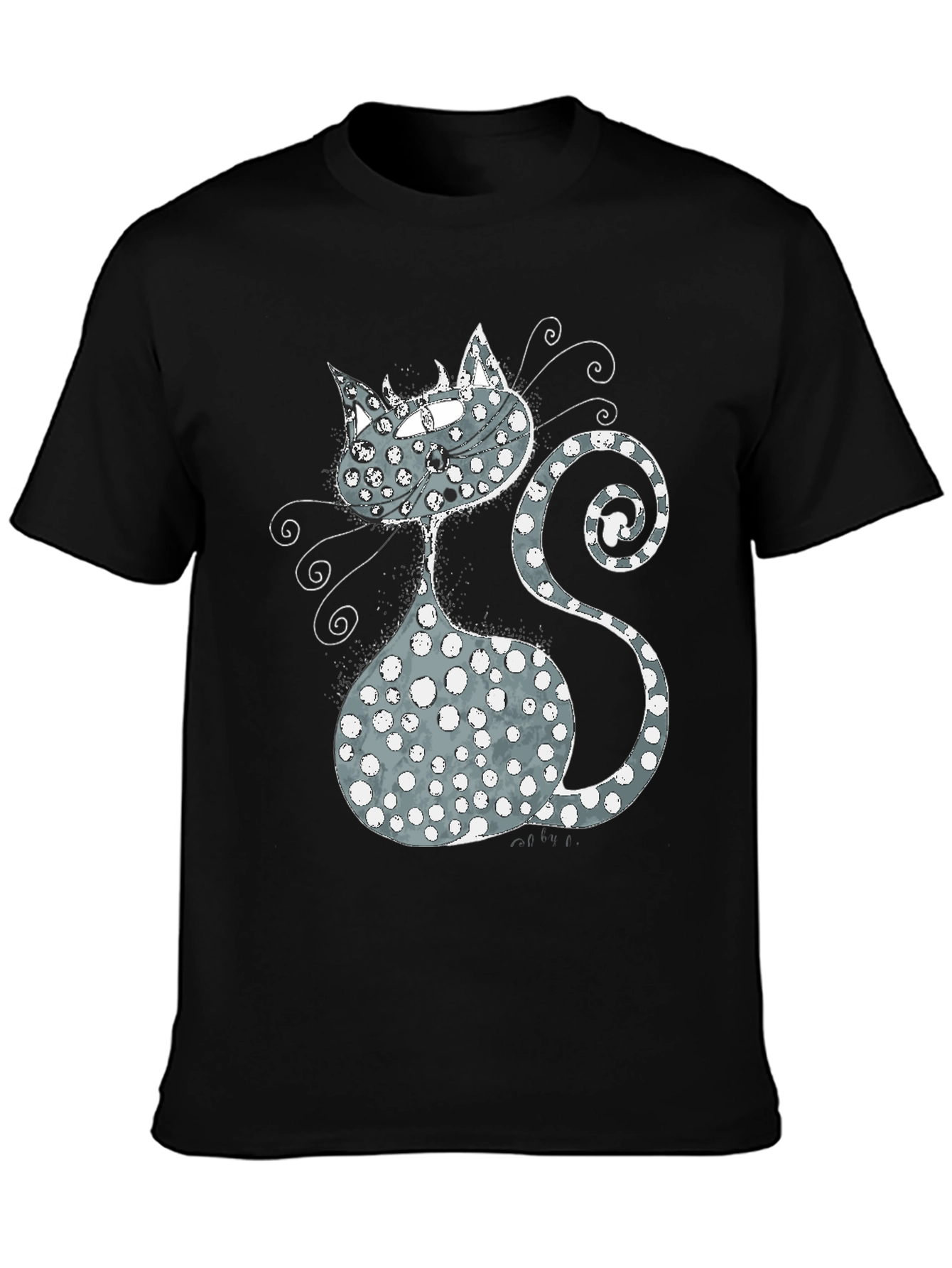 Whimsical Cat Graphic T-Shirt - Black