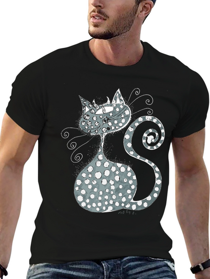 Whimsical Cat Graphic T-Shirt - Black