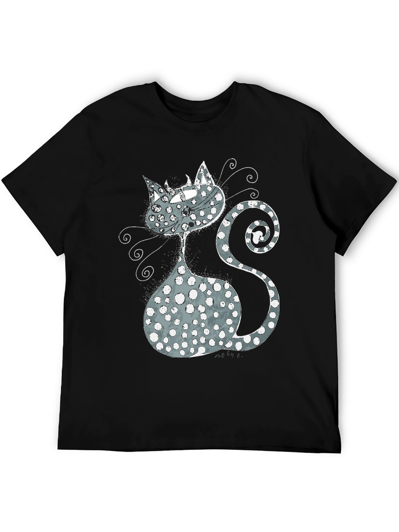 Whimsical Cat Graphic T-Shirt - Black