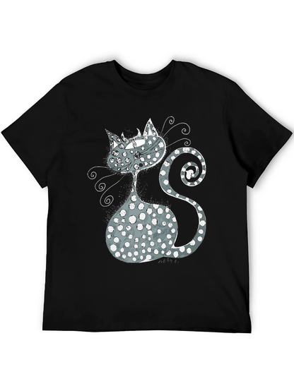 Whimsical Cat Graphic T-Shirt - Black