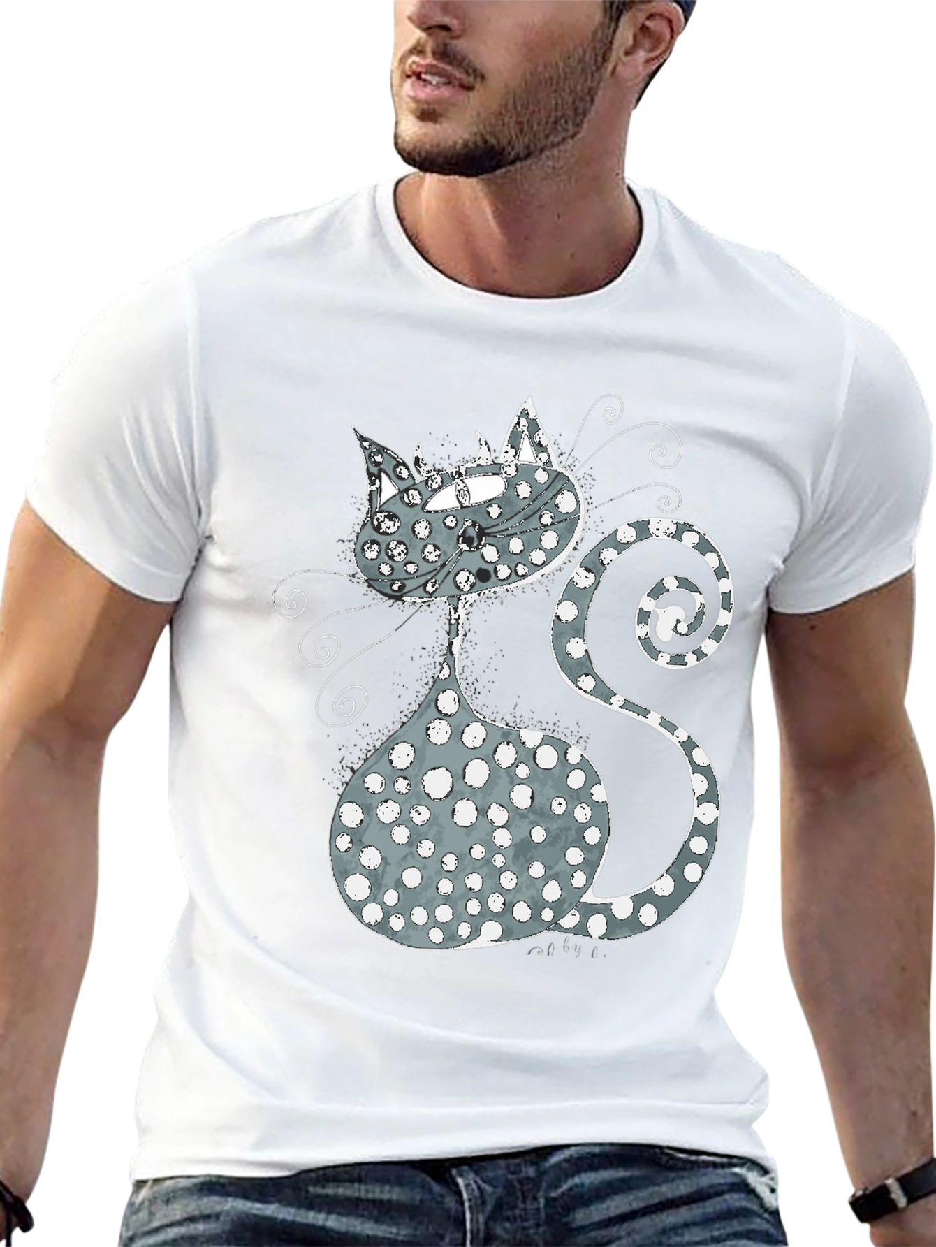 Whimsical Cat Graphic T-Shirt - Black