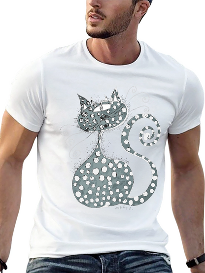 Whimsical Cat Graphic T-Shirt - Black