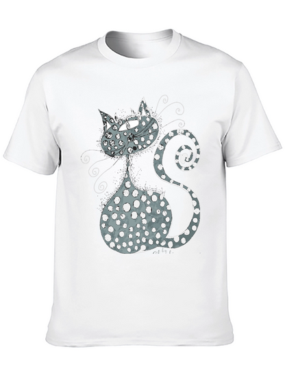 Whimsical Cat Graphic T-Shirt - Black