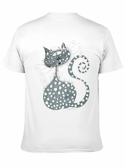Whimsical Cat Graphic T-Shirt - Black
