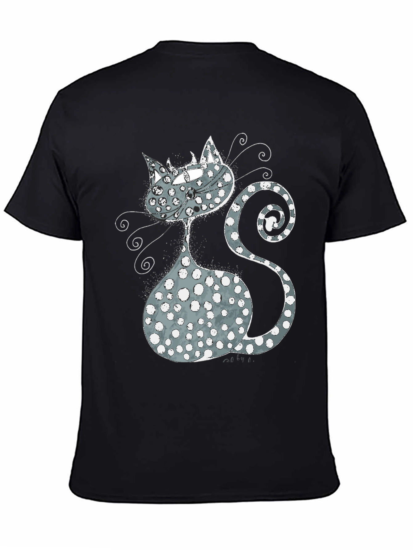 Whimsical Cat Graphic T-Shirt - Black