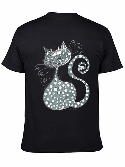 Whimsical Cat Graphic T-Shirt - Black